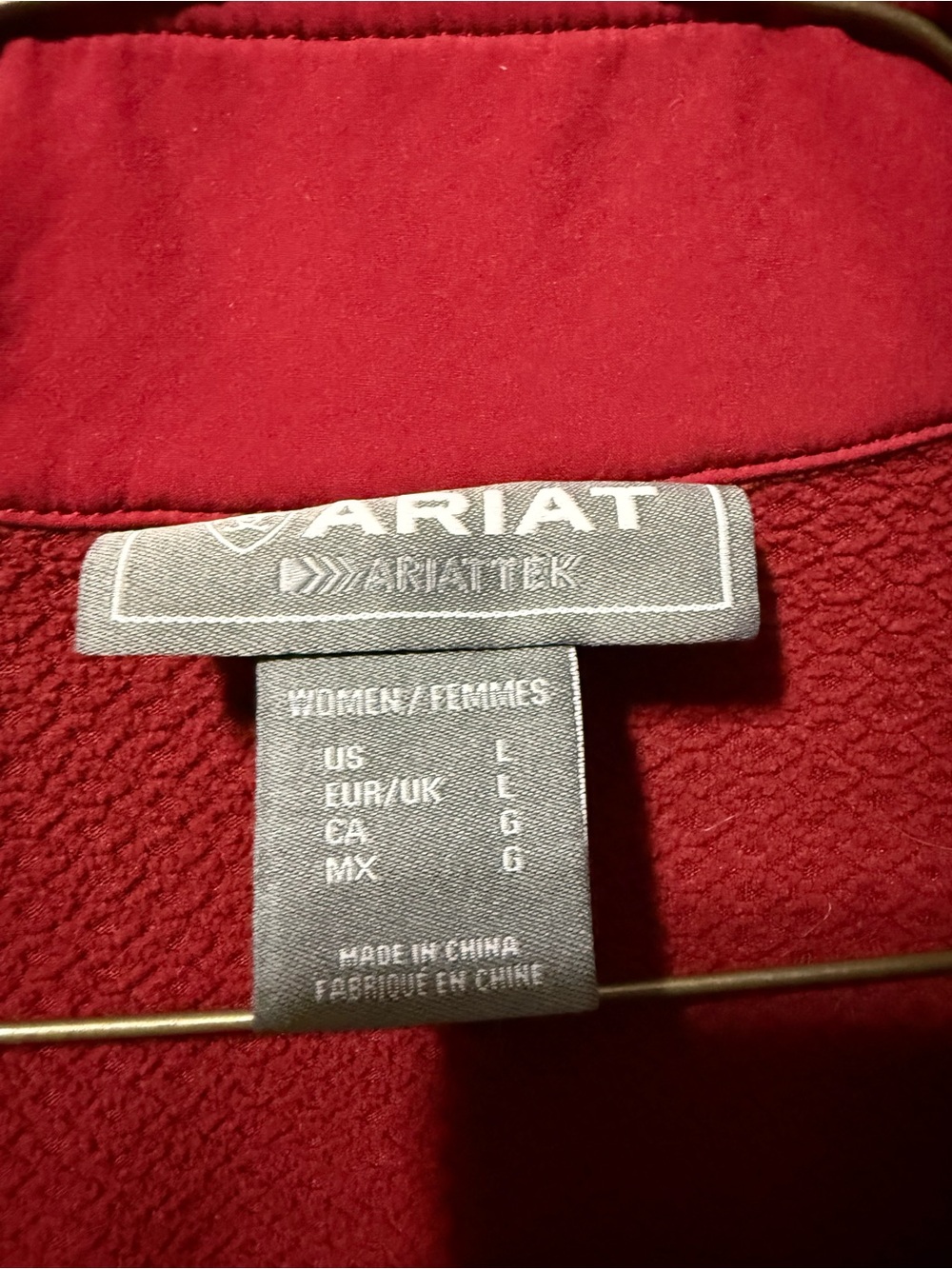 Ariat Red Softshell Fleece-Lined Jacket Leopard Sleeve Logo Women’s Large - Picture 3 of 5